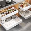 Seinloes 4 Pack Expandable Pull Out Cabinet Organizer 21"Deep With Raising Pad for Framed Cabinets,Upgrade 3 Slide Rails Slide Out Drawers,No Drill Roll Out Shelves,Adjustable Width 12.1"-20.4" White