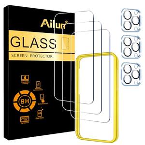Ailun 3 Pack Screen Protector for iPhone 15 Pro [6.1 inch] + 3 Pack Camera Lens Protector with Installation Frame, Case Friendly Tempered Glass Film,[9H Hardness] - HD