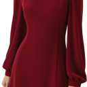 RIHOAS Women's High Neck Sheer Sleeve Cocktail Dress, Slim Fit Long Sleeve Side Slit Little Black Dress (Red, XS)
