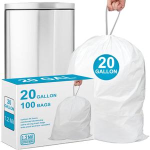 20 Gallon 1.2 Mil THICK Trash Bags Fits 20-21 Gallon Compatible with Glad 20 Gallon Trash Can Heavy Duty 100 Count with Reinforced Drawstring Fits All 20-21 Gal /65 Liter, 75 Liter, 80 Liter Trash Can