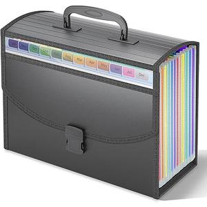 13 Pockets File Organizer with Handle,Accordion File Folders,Portable Expanding Document Bill Receipt Organizer,A4/Letter Size,Monthly Tabs Included,Perfect Portable Filing Cabinet