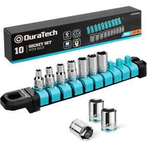 DURATECH 1/4" Drive Socket Set, Metric Socket Set 10PCS, Mechanic Metric Socket Sets with Storage Rack, 6-Point Shallow Socket Set, 4mm, 5mm, 6mm, 7mm, 8mm, 9mm, 10mm, 11mm, 12mm, 13mm