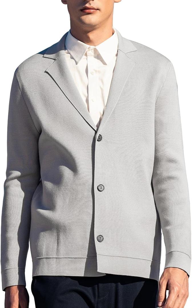 Men's Cardigan Sweater Button Front V-Neck Long Sleeve Knit Sweaters (Gray, XXXL)