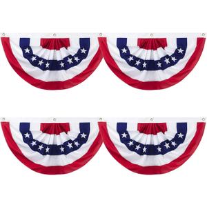 2x4 Ft American Pleated Fan Flag (Set of 4) Patriotic Half Fan Bunting, 4th of July Memorial Day Decorations for 250th Anniversary
