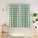 Buffalo Check Curtains 54 inches Length Cotton Basement Green and White Gingham Plaid Kitchen Window Curtain Panels Living Room Checker Drapes Bedroom Rod Pocket Window Treatment 2 Panels