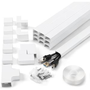 170in Wall Cable Hider Kit, YCLYC Cord Hider Wall Cord Cover for 2-3 Cords, Wire Hiders for TV on Wall, White Wall Cable Management Kit, Paintable Wall Wire Cover 10 x L17in W0.95in H0.55in