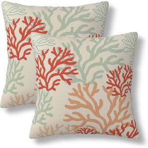 Red Orange and Mint Corals Throw Pillow Covers 20x20 Set of 2 Tropical Nautical Decorative Pillow Covers Coastal Outdoors Pillowcase Cushion Case Home Decor for Sofa Couch Bed Bedroom