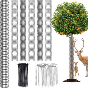 6PCS 48'' Plastic Tree Protectors from Deer, Mesh Tree Bark Protector Guard from Deer, Tree Cages for Deer, Tree Trunk Protector to Protect Bark from Deer Mowers with Zip Ties & Metal Stakes (Large)