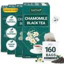 LeafLea Black Tea Blend with Chamomile - Premium 160 Manzanilla Tea Bags (Pack of 4) For Relaxation, Chamomile Tea For Digestive Comfort, Stress Reduction, Non-GMO, Vegan