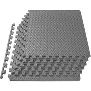 ProsourceFit Puzzle Exercise Mat  in, EVA Interlocking Foam Floor Tiles for Home Gym, Mat for Home Workout Equipment, Floor Padding for Kids, Black, 24 in x 24 in x  in, 48 Sq Ft - 12 Tiles (Grey - 1/2 Inch - 24 Sq Ft - 6 Tiles)