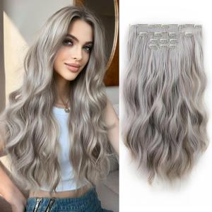 Wavy Seamless Hair Extensions Clip ins for Women Synthetic Fiber Invisible Long Extension Clips on 4PCS Soft Fake and Long Hairpieces 22 Inch Medium Brown mix Medium Blonde
