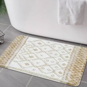 Uphome Bath Rugs for Bathroom, Moroccan Geometric Small Bath Rug, Non Slip Washable Soft Velvet Bath Mats for Bathroom Floor, Khaki Boho Farmhouse Toilet Rug for Sink Tub Shower, 18x26 inch