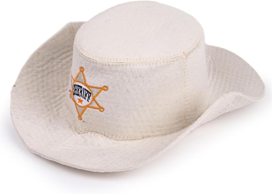 PetriStor Sauna Hat Sheriff - Sauna Hat for Men - Wool Sauna Hat - Sauna Hat for Women - Bathhouse hat - Natural Felt Sauna Cap (White)