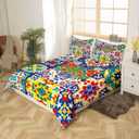 Erosebridal Colorful Mexican Style Queen Duvet Cover,Retro Talavera Tile Bedding Set for Kids Adults Room Decor,Exotic Ethnic Boho Bed Set Patchwork Floral Print Duvet Cover 3Pcs