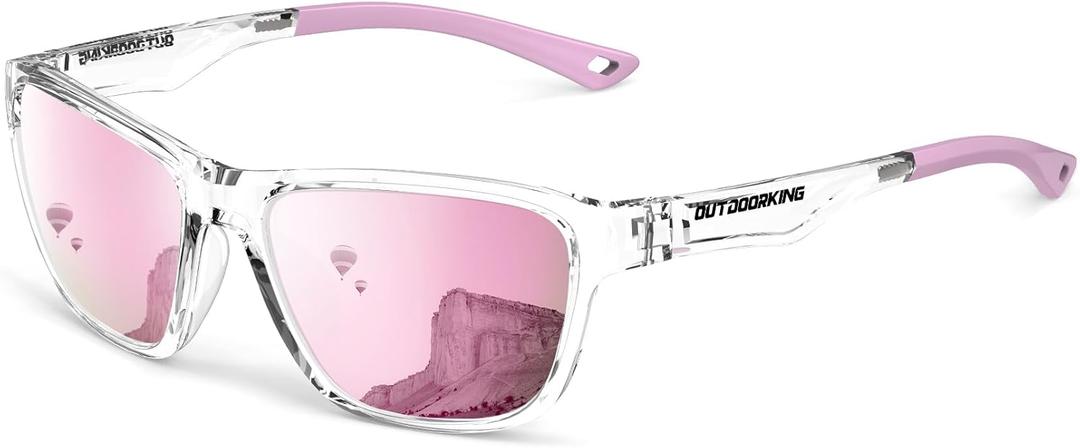 Polarized Running Sunglasses for Women Mens Sun Glasses for Cycling Fishing Driving Golf UV Protection (Sakura Pink + Transparent Pink)