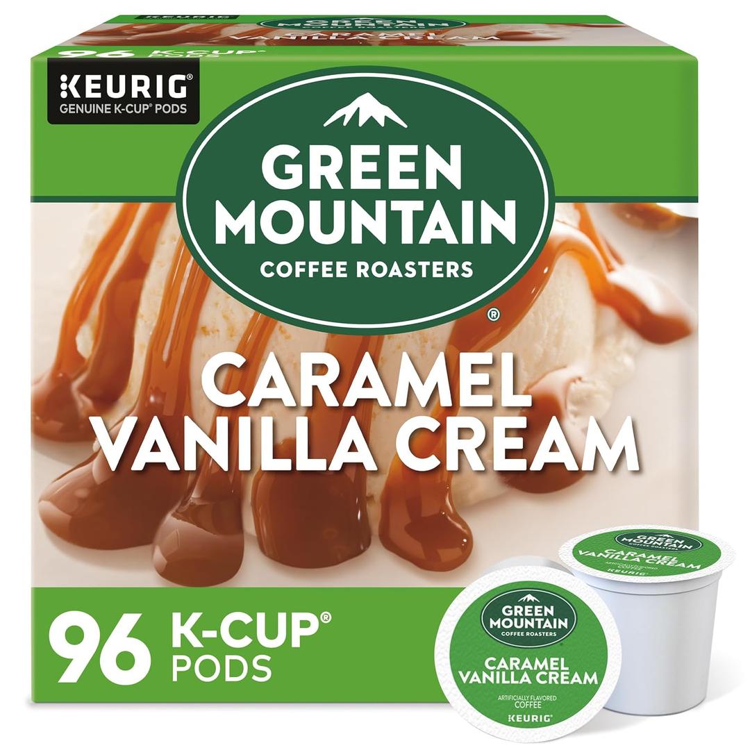 Green Mountain Coffee Roasters Caramel Vanilla Cream Coffee, Keurig Single-Serve K-Cup pods, Light Roast, 96 Count (EXP 08/01/27)