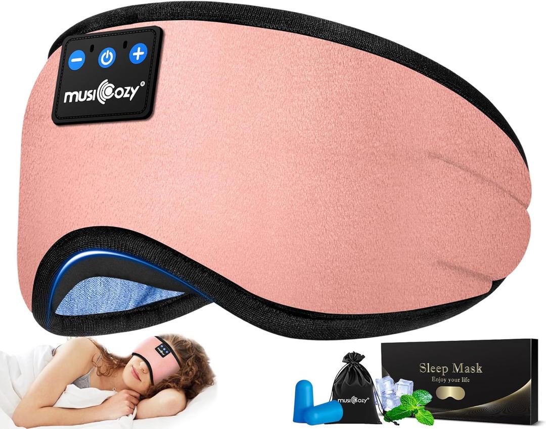 MUSICOZY Sleep Headphones Bluetooth 5.4 Headband Sleeping Eye Mask for Mom Women Men Wireless Music Earbuds Earphones for Side Sleepers Built-in HD Speakers Cool Gadgets Unique Gifts (Pink)