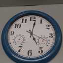 JENLYSTIME 13 Inch Outdoor Clock, Waterproof and Silent, with Thermometer and Hygrometer, Large Numbers for Easy Reading, Perfect for Home,Office,Bedroom,Kitchen,Porch,Garden,Pool (Blue)