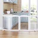 Spirich Free Standing Foldable Wire Pet Gate for Dogs, 80 Inches Extra Wide, 30 Inches Tall 4 Panels Dog Gate for The House, Doorway, Stairs, Pet Puppy Safety Fence, Sliver White