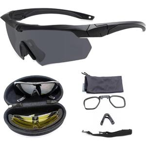 Tactical Eyewear Anti Fog with 3 Interchangeable Lenses Outdoor Unisex Shooting Glasses (Black Frame,Khaki Frame)