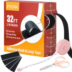 32Ft *1 Inch Hook and Loop Tape with Adhesive Back, Heavy Duty Double Sided Adhesive Strips, Strong Sticky Strips Roll for Home/Office/School/Car, Black