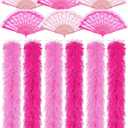 Taiyin 12 Pcs Feather Boa Artificial Fluffy Boa Bulk Lace Handheld Folding Fan Set 5.9 ft Wedding Bridal Shower 1920s Costume
