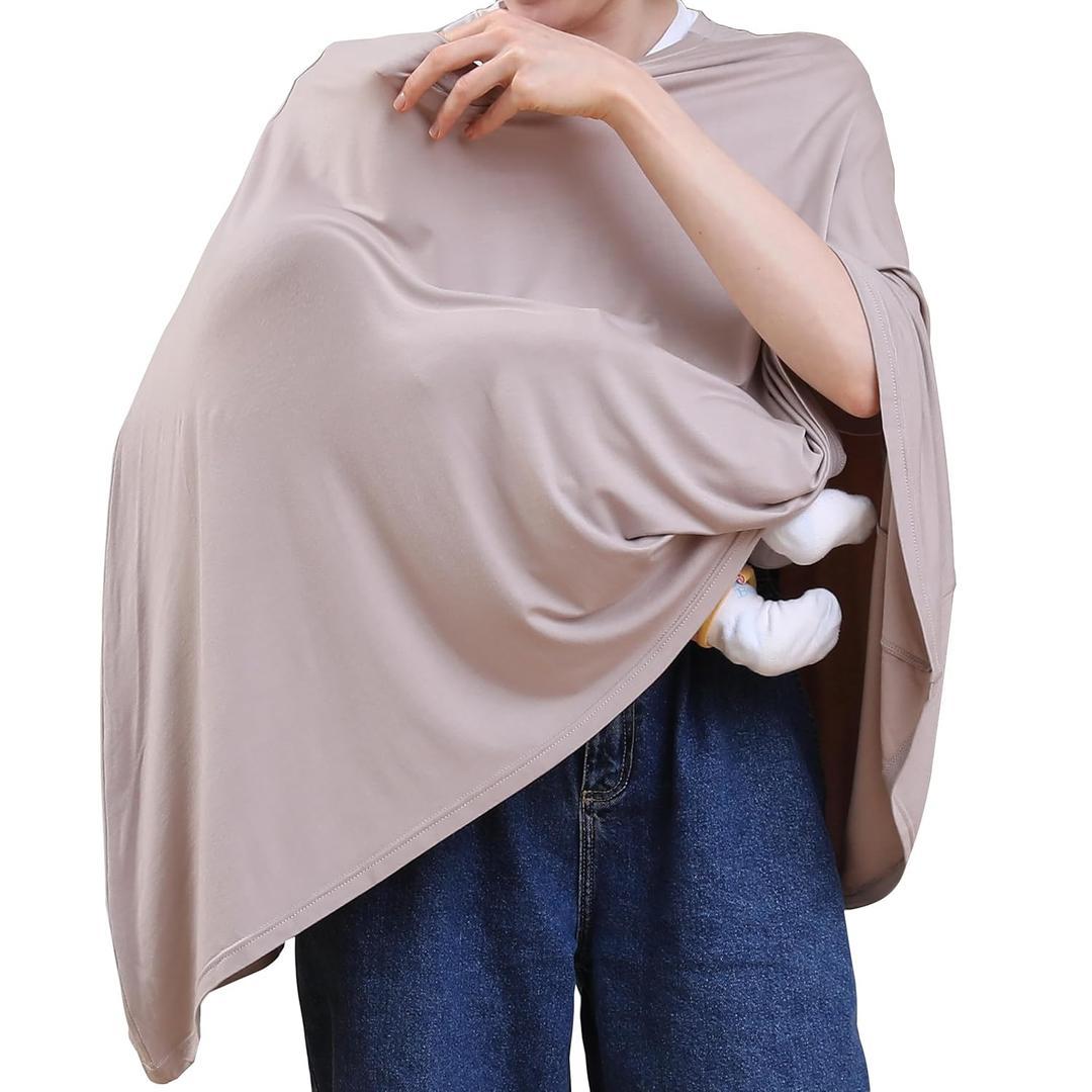 Seejoy Multi-use Nursing Cover for Breastfeeding, 360Full Coverage Nursing Poncho, Rayon Soft & Breathable Breastfeeding Cover up (Smooth Rayon, Warm Taupe)