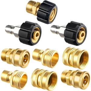 Twinkle Star Pressure Washer Adapter Set, Quick Disconnect Kit, M22 14 mm Quick Connect Swivel to 3/8'' Quick Connect Fittings, 3/4" to Quick Release 9 Sets (Brass)