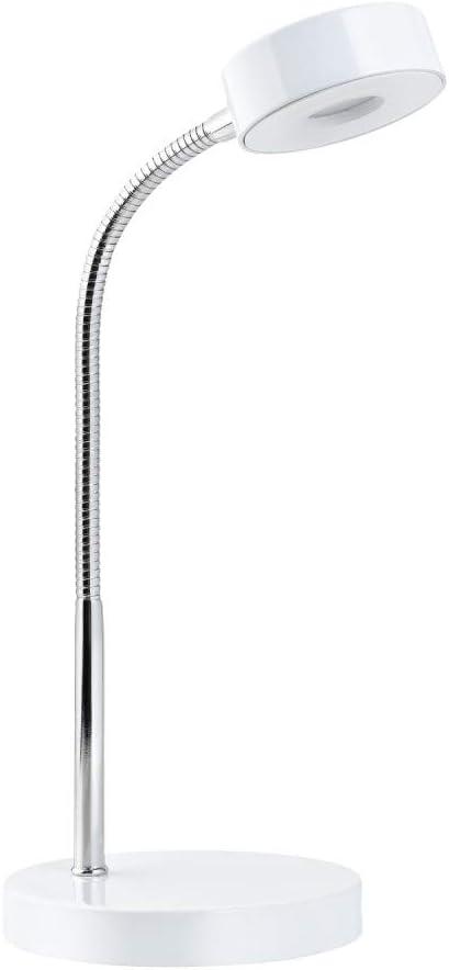 Globe Electric Energy Star Integrated LED Desk Lamp, Matte White, Chrome Gooseneck, 5 Watts, 250 Lumens 12646