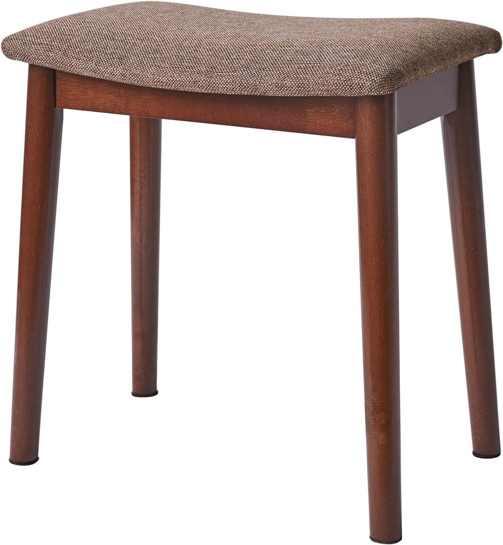 IBUYKE Saddle Cushion Vanity Stool Chair, Foot Rest Stool with Solid Wood Legs, Modern Vanity Bench Ottoman for Piano, Upholstered Seat for Bedroom, Entryway, Walnut Legs&Brown Linen WBD007HC