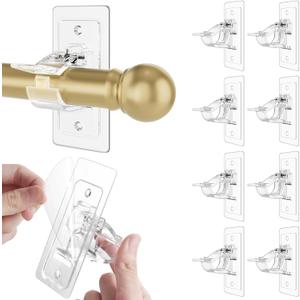 Goabroa Curtain Rod Holders No Drilling, 8 Pack Adhesive Universal Curtain Rod Brackets for Rod 0.5"-1.18" in Diameter, Adhesive Curtain Rod Holder for Bedroom, Living Room, Bathroom (Clear)