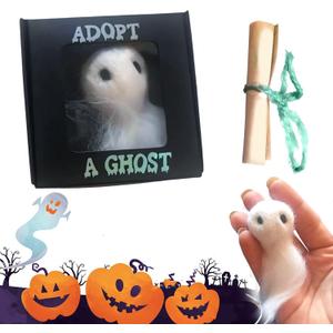 Adopt A Little Pocket Ghost - Super Cute Mini Plush Stuffed Ghost Doll, Tiny Scroll, Creative Gift for Halloween Lovers, Black
