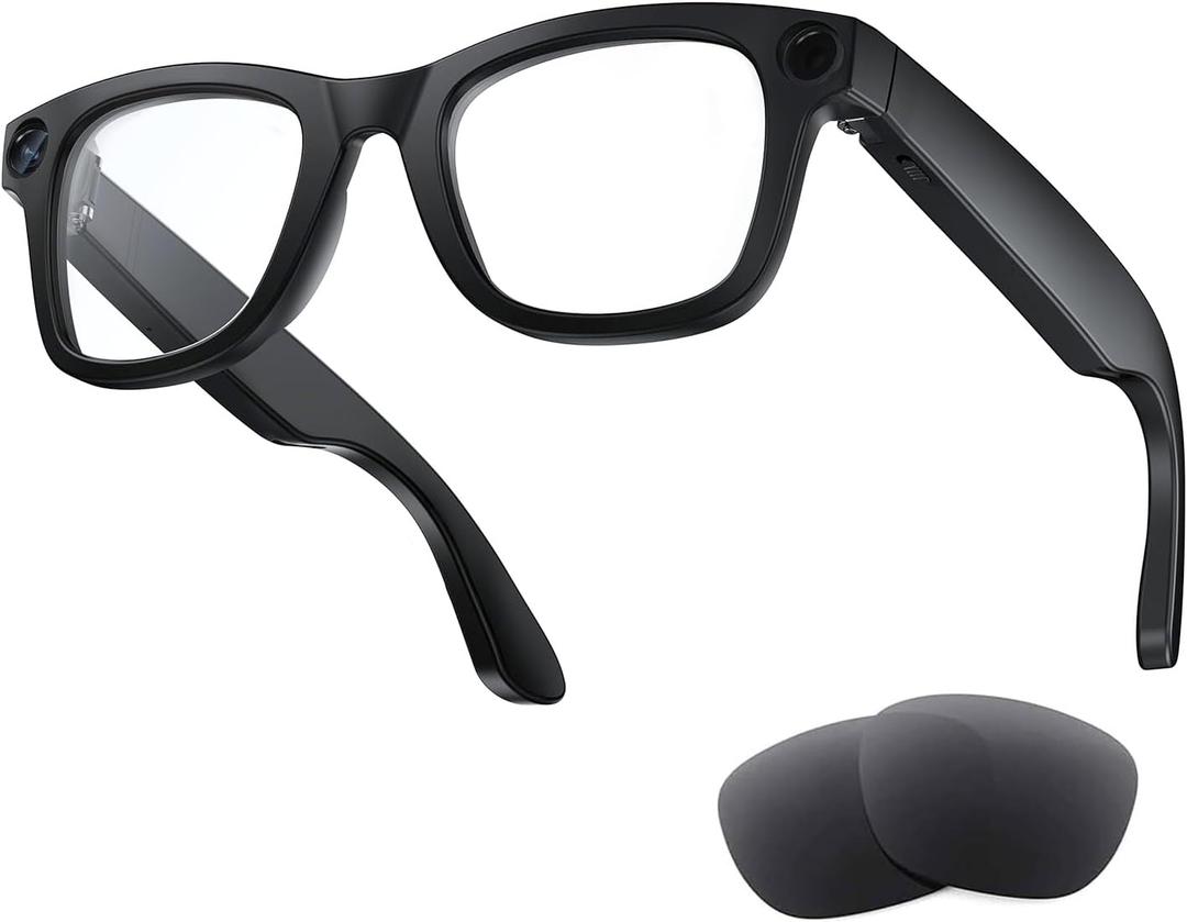 AI Smart Glasses with Camera, 8MP HD Camera Glasses, 1080P Video Recording Sunglasses, Real Time Translation, Voice Assistant, Open-Ear Audio for Travel, Meetings & Vlogging