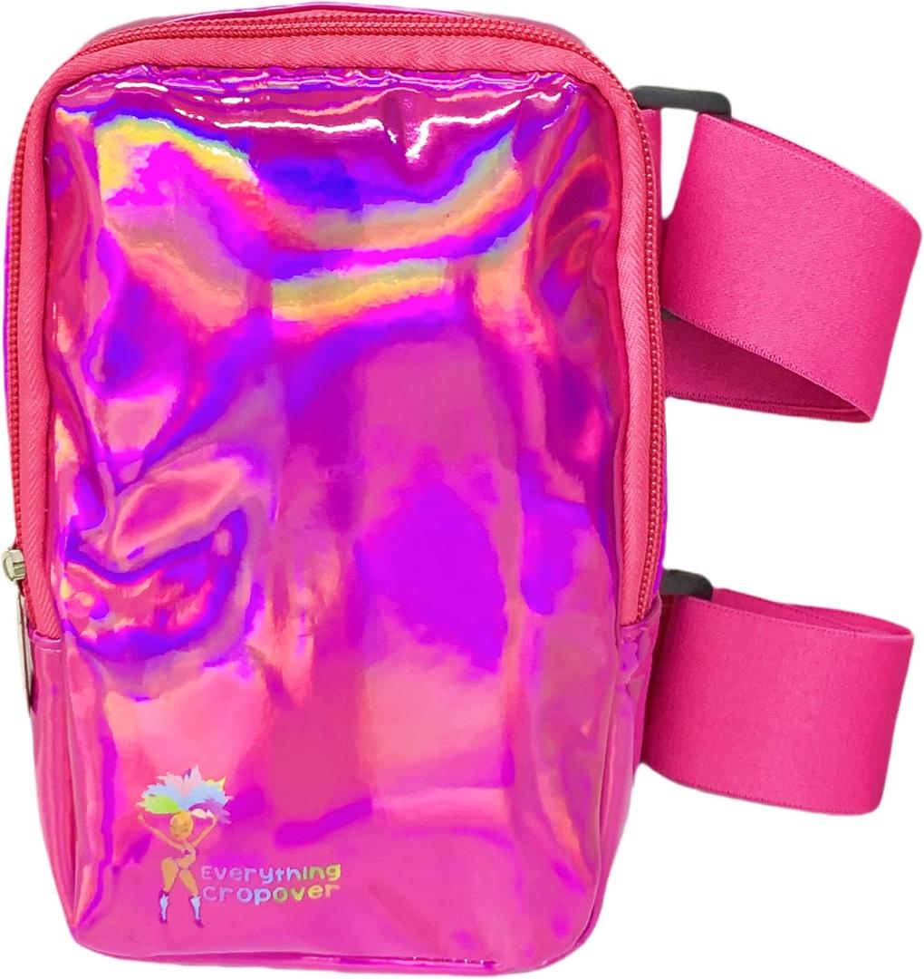 Holographic Thigh Bag | Carnival Leg Harness for Women | Outdoor Waist Pouch | J'ouvert Travel Leg Pack with Adjustable Colored Straps | Pink