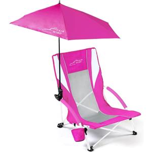 FAIR WIND Portable Beach Chair with Umbrella for Adults, Backpack Folding Arm Chair for Coastal Vacations, Picnics, and Concerts - Supports 300 LBS, Pink
