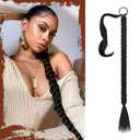 Sofeiyan Long Braid Ponytail Extension with Hair Tie Straight Sleek Wrap Around Hair Extensions Braid Pony Tail Fluffy Natural Soft Synthetic Hairpieces for Women Daily Wear, 26 inch-Black