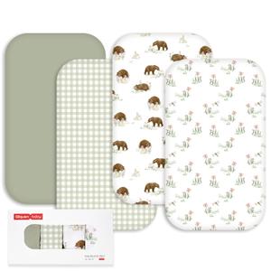 Gllquen Baby Bedside Sleeper Sheets 33x20 Inch 4 Pack - Fitted Crib Mattress Covers, Ultra Soft Oeko-TEX Certified Bassinet Sheets for Girls Boys, Gift Ready Box for Baby Shower (Forest Tale)