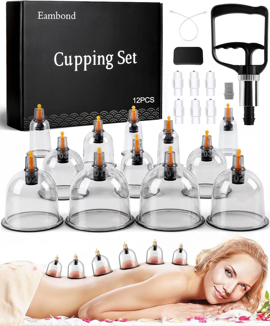 Cupping Kit for Massage Therapy, Silicone Physical Chinese Therapy Cupping Set at Home, Professional Muscle Cupping Tool with Pump & Vacuum Cups for Cellulite Reduction (12 Cups+6 Magnets+1 Extension Tube+1 Hand Pump)