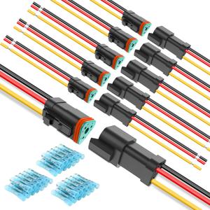 Nilight 3 Pin DT Connectors 16AWG 6 Kits Male & Female Electrical Connector Waterproof Plug and Play w/Heat Shrink Butt Terminals for Automotive Cars Truck Motorcycle Marine Boats