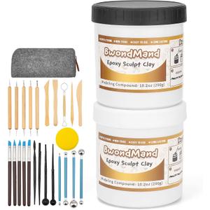 Sculpts Epoxy Clay with 24 Pcs Clays Tools Kit, 2 Part Modeling Compound (A&B) 1 Pound Self-Hardening DIY Magic Sculpt + Clay Sculpting Tools Set for Sculpting, Modeling, Filling, Repairing