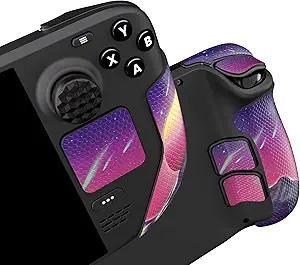 PlayVital Professional Textured Soft Rubber Pads Handle Grips for Steam Deck LCD & OLED, Trackpads Skin Grip Enhancement Back Button Protective Stickers Set with Thumb Grip Caps  The Great Wave