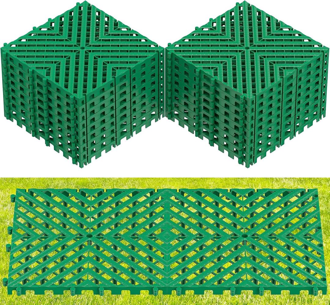 20Pcs Drive on Lawn Grid Ground Protection Mats, 15.7 x 15.7in Green