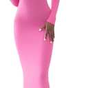 PUMIEY Women's Square Neck Long Sleeve Maxi Dress Ribbed Bodycon Dresses for Women Soft Lounge Dress (Bubblegum), XS