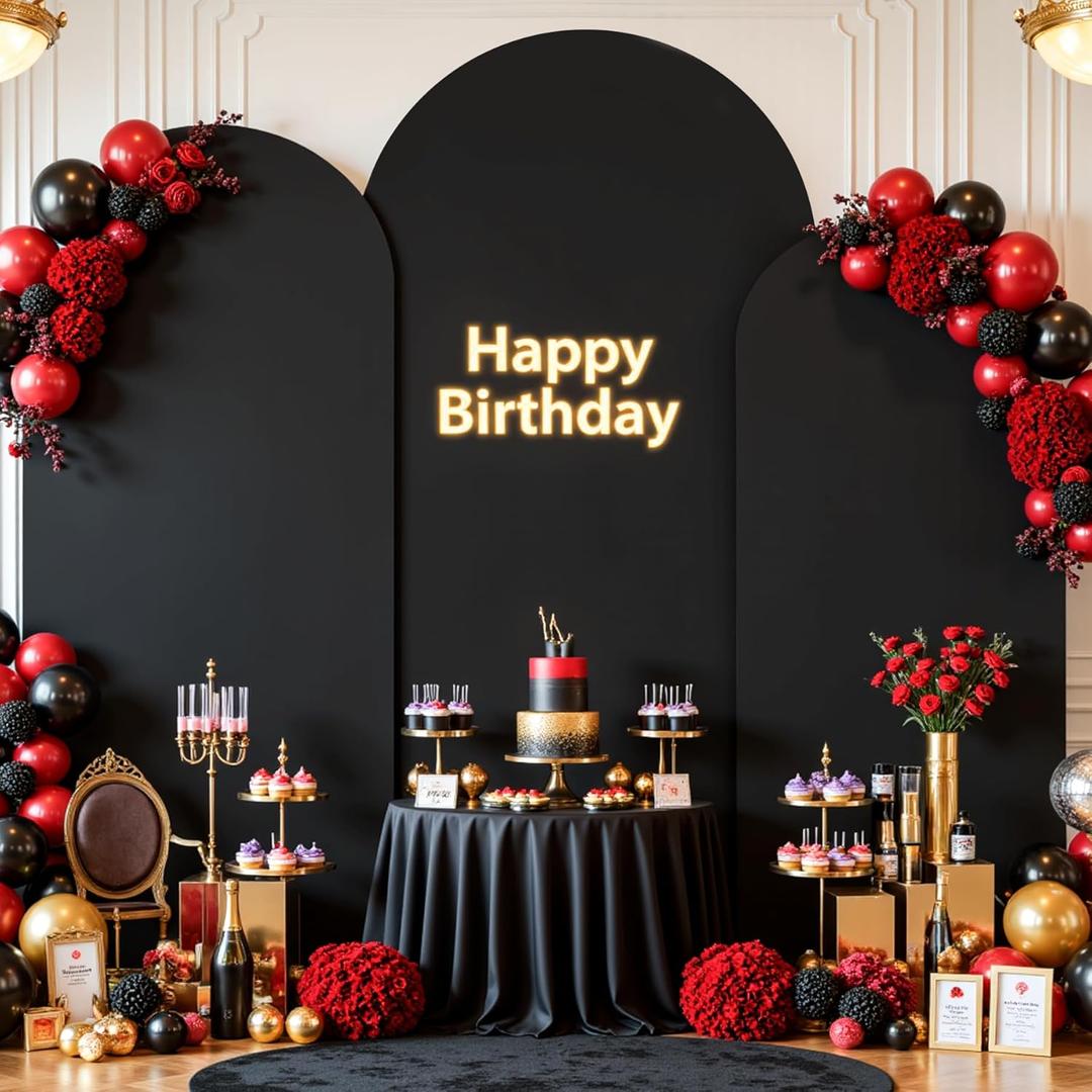 Black Arch Cover 3 Set - 6FT, 6.6FT, 7.2FT Black Arch Backdrop Cover Spandex Wedding Arch Stand Covers for Birthday Party Baby Shower Bridal Shower Wedding Banquet Photo Background Decorations