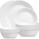 ZOID 3120NM Glass Glossy Mugless Dinnerware Set, White, 16 Pieces