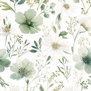 Sage Green Floral Peel and Stick Wallpaper Self Adhesive Removable Modern for Bedroom Accent Wall Renter Friendly Thick Watercolor Natural Flower Wallpaper 17.7" x 70.8"