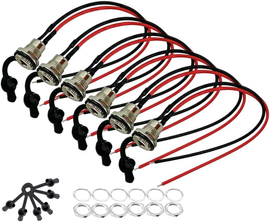 6Pcs 5.5x2.1mm DC Power Jack, Threaded Female Panel Mount Barrel Connectors for CCTV Camera, LED Strip, DIY Electronics Project with 20cm/7.9in 18 AWG Cable