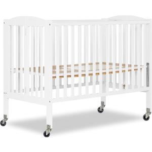 Dream On Me Folding Full-Size Convenience Baby Crib in White, GreenGuard Gold & BSA, Portable, Patented Quick Folding System, Strong Wheels, 2 Adjustable Mattress Heights