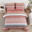 KAKIJUMN Striped Comforter Set King Size, 7 Piece Bed in a Bag, Blush Pink