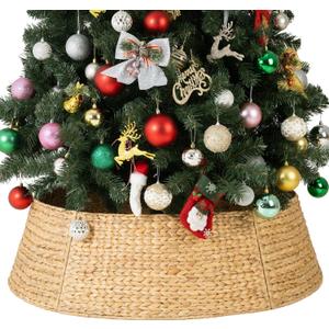 StorageWorks 42 Inch Wicker Christmas Tree Collar, Christmas Tree Collar for Pencil Tree, Water Hyacinth Christmas Tree Base Collar with Cut-Out of Cord for Party Dcor Farmhouse Artificial Trees Ring